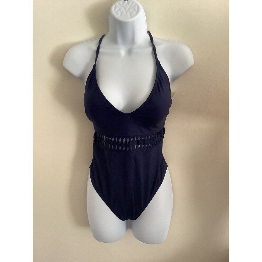 Kenneth Cole Small Weave Your Own Way Plunge Mio midnight Swimsuit - New